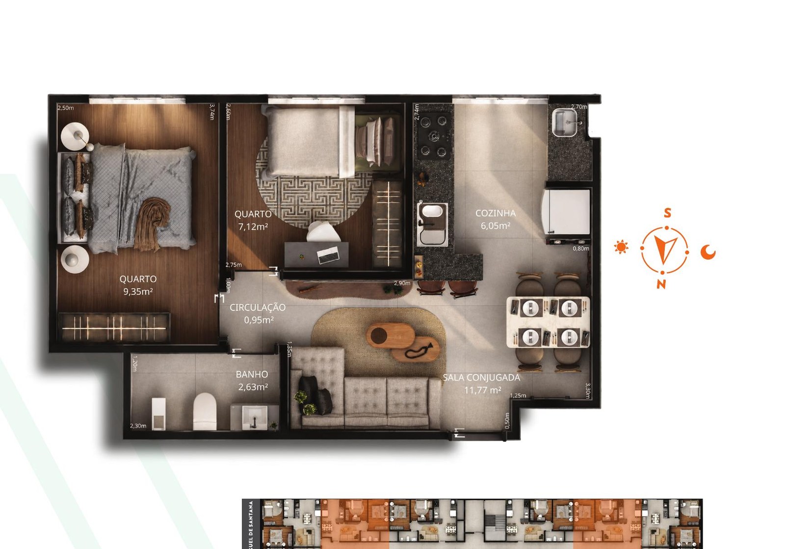 Planta Tipo 02, 05, 08 e 11 — 43,51 m²