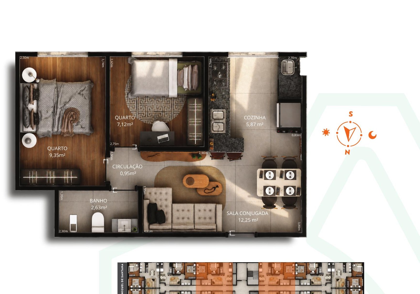 Planta Tipo 03, 04, 09 e 10 — 44,50 m²